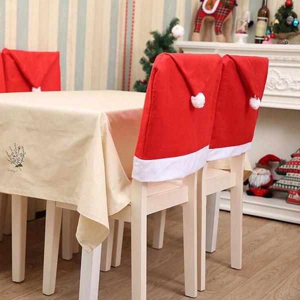 Natale Babbo Natale Coprisedia in cotone Tavolo non tessuto Cappello rosso Sedie Coprisedile Xman Decorazioni per la casa