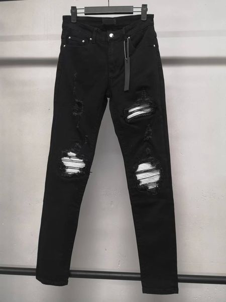 Tasarımcı kot pantolon siyah ince fit yok etme patlama erkek sıkıntılı skinny jeans