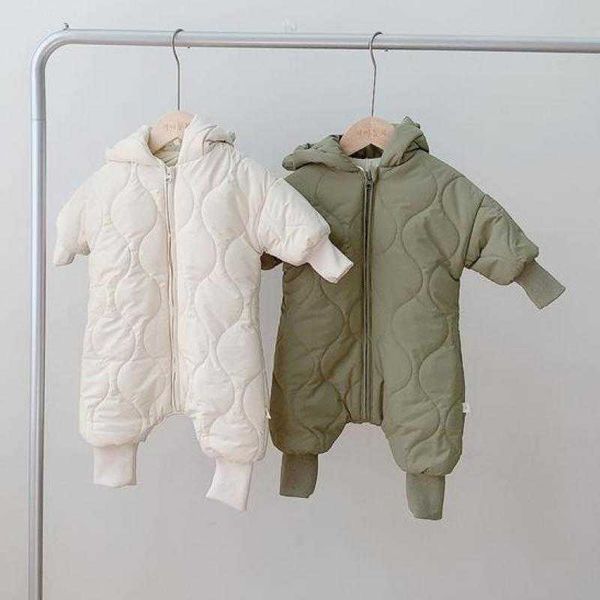 Strampler Winter Baby Jungen Und Mädchen Warme Stepp Nette Bär Langarm Strampler Säugling Kinder Dicken Reißverschluss Mit Kapuze Overalls Kleidung 024 m J220922