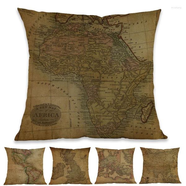 Travesseiro de estilo retro mapa antigo mapa antigo sépia mapas de linho case home study sala sofá carr capa decorativa 45x45