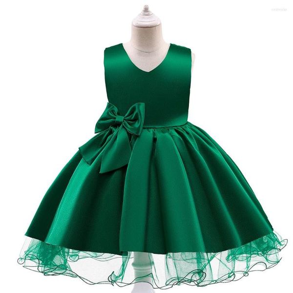 Abiti da ragazza per bambini Fiore per ragazze Elegante abito da principessa da sposa Cerimonia Festa Abito da ballo in raso verde Abiti per bambini da 4 a 10 anni