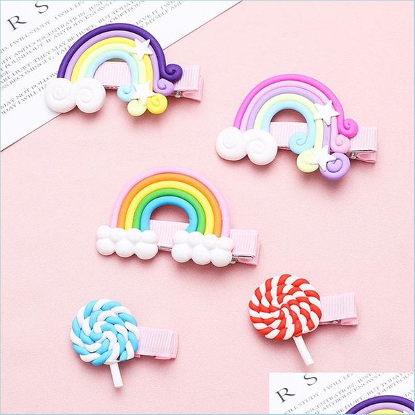 Haarspangen Haarspangen Schöne Haarspangen Kinder Niedlich Weiche Keramik Seitenclip Regenbogen Wolken Weiblicher Lutscher Cartoon Mti Farbe Mode Dhbtz