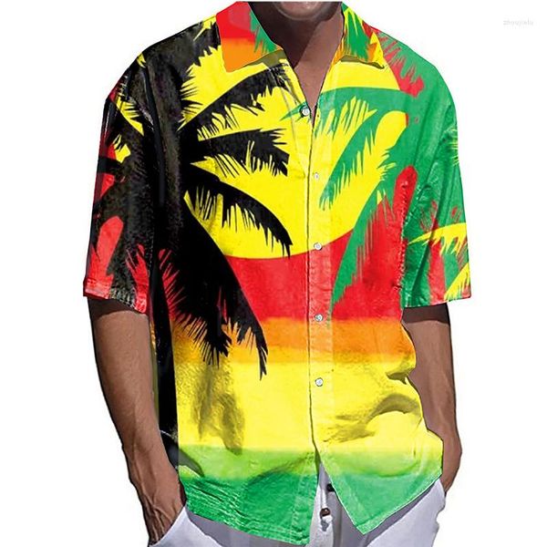 Camicie casual da uomo Camicia oversize da uomo elegante Stampa di alberi di cocco Top a mezza manica Abbigliamento da uomo Camicette cardigan abbinate hawaiane