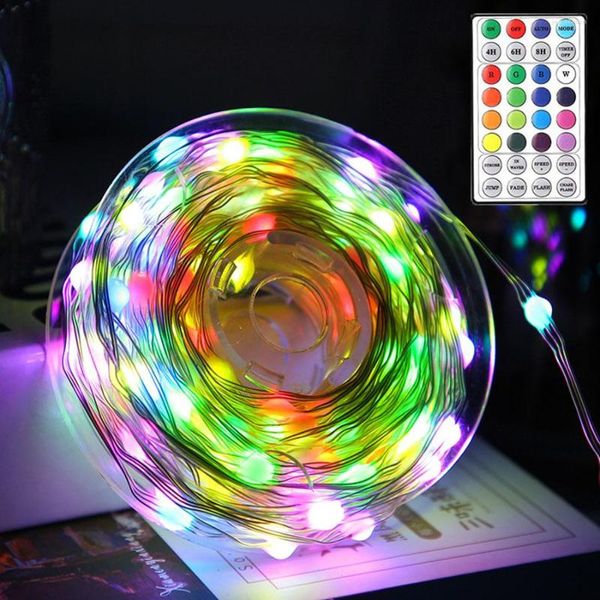 Saiten 10m 20m Outdoor-Seil-Fee-Licht RGB-Wechsel-LED-Kupferdraht-String USB mit Fernbedienung Weihnachtsfeier Firefly Twinkle