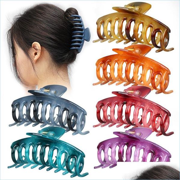 Clipes de cabelo Barrettes TortoiseShell Grel clipes de garras de cabelos da mulher para trás do suporte da cabeça de rabo de cabeça Classic Girl sobreposição de cabelos cl dhpxt