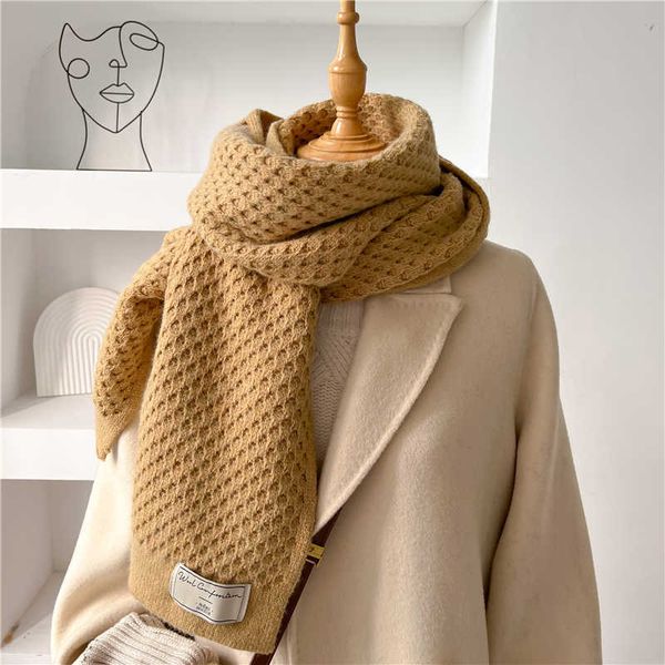 Sciarpe New Warm Sciarpa sottile lavorata a maglia spessa Donna Inverno Cashmere Filato di lana Fazzoletto da collo Bufanda 2022 Classe Lungo semplice Foulard Echarpe Y2209