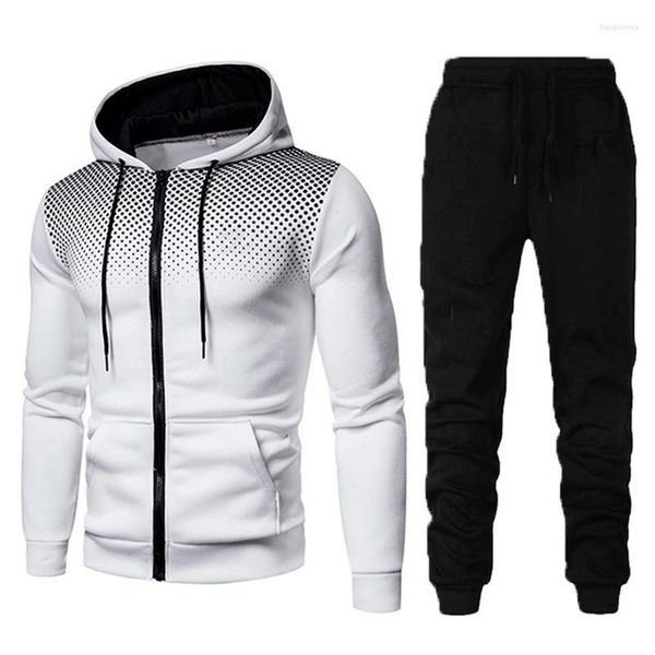 Herren-Trainingsanzüge, Herren-Herbst-Winter-Polka-Dot-Print-Reißverschluss-Hoodies-Jogger-Set, Herren-2-teiliges Sportbekleidungs-Langarm-Hosenanzug