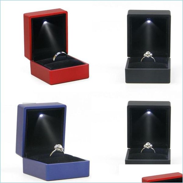 Schmuckschatullen LED beleuchtete Ringbox Ohrring Hochzeit Geschenkpaket Schmuck Display Verpackung Lichter Creatived Case Halter 164 R2 Drop De Dhxgt