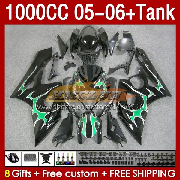 Verkleidungen grüne Flammen Tank OEM für Suzuki GSX-R1000 GSXR 1000 CC K5 GSXR1000 2005 2006 Karosserie 157No.66 GSXR-1000 GSX R1000 2005–2006 1000CC 05 06 Spritzguss-Verkleidung