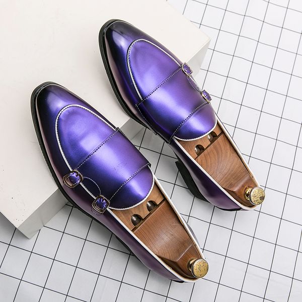 Elegante Loafer Männer Schuhe Einfarbig Helle PU Spitzen Mönch Doppel Schnalle Business Casual Hochzeit Party Täglichen AD212