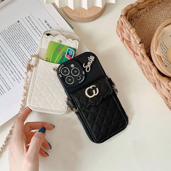 Handyhüllen Kartentasche Brieftasche Designer Phonecase Crossbody Kette Strass Hülle Hülle für iPhone 14 Pro Max 13 12 11 XR Neu