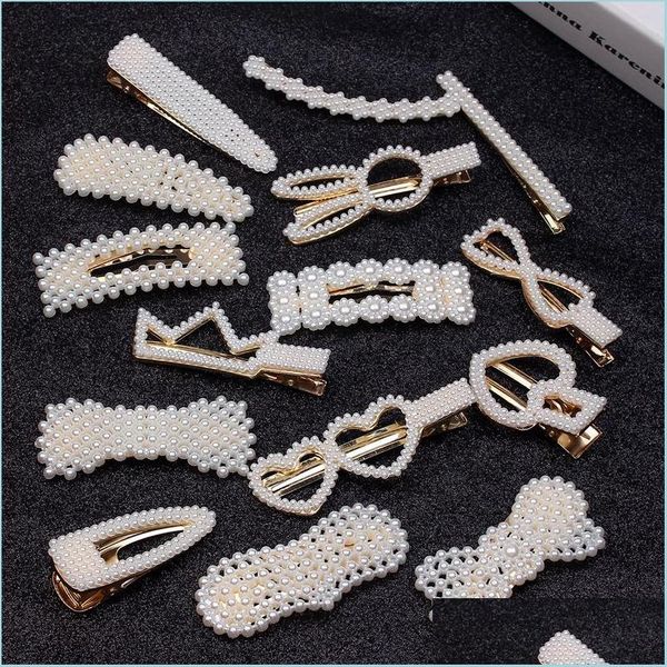 Fermagli per capelli Barrettes Imitazione Perla Clip per capelli da donna Goccia d'acqua vuota Amore Clip per anatre quadrate a forma di cuore Accessori per forcine da donna Dh7Je