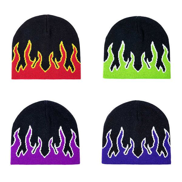 Beanie New Hot Fashion BrandAutunno Inverno Unisex Fire Design Street Dance Trend Hip Hop lavorato a maglia Soft Wear Warm Man Bonnet Beanie Hat Y2209