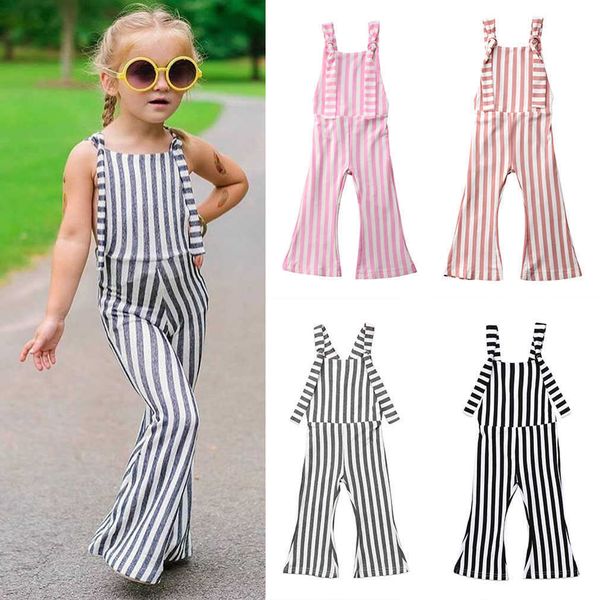 Pagliaccetti All'ingrosso Estate Bambini Neonate Spalle scoperte Pagliaccetto a righe Tute senza maniche Abiti Moda Flare Pantaloni Abbigliamento J220922