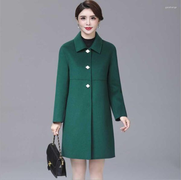 Trench da donna Cappotto invernale da donna Blu Viola Colletto rovesciato Donna stile coreano Cappotto in cashmere Caffè Verde Colore rosso Lady Mom