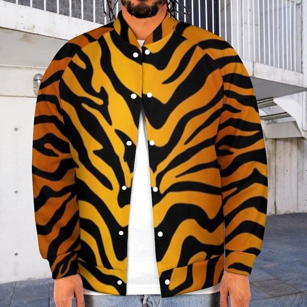 Jackets masculinos tigres listras amarelas jaqueta de beisebol amarelo impressão animal mangas compridas Streetwear