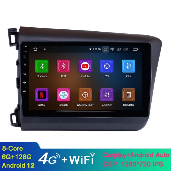 Video stereo per auto Android GPS Navi da 10,1 pollici per Honda Civic 2012 con supporto Bluetooth Carplay 3G WIFI DAB OBD2 SWC