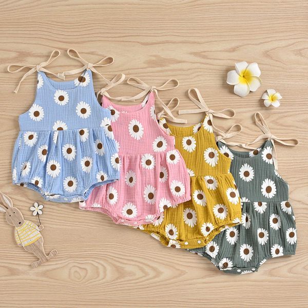 Salıncalar Yaz Yenidoğan Bebek Kız Giysileri Sevimli Çiçekler Baskılı Grup Kolsuz Romper Tulum Giyim Kıyafet Sunsuit 024M J220922