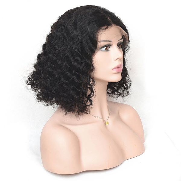 Cabelo virgem brasileiro Bob 13x4 Peruca frontal de renda 10-18 polegadas Deep Waky Kinky Curly curta encantadora cor natural Bob Wigs