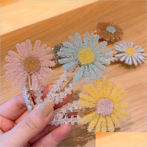 Clipes de cabelo barrettes corea pequenos clipe de cabelo da margarida para meninas mulheres gotas de água forma de cristal geométrico pato de pato barrette hairpin dh7dw