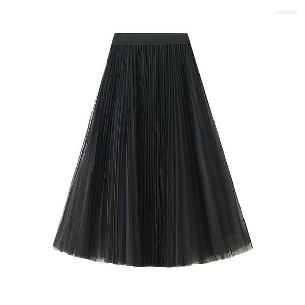 Saias elegantes tule plissadas para 2023 moda feminina alta cintura luxo saia preta longa estilo coreano Faldas elegantes de mujer