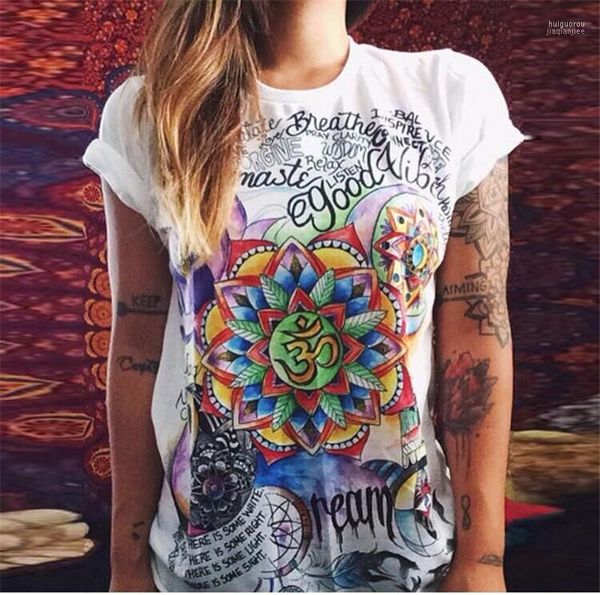 T-shirt da donna T-shirt da donna all'ingrosso- Moda donna manica corta lettere stampate T-shirt donna Graffiti Flower Top Tee Lady