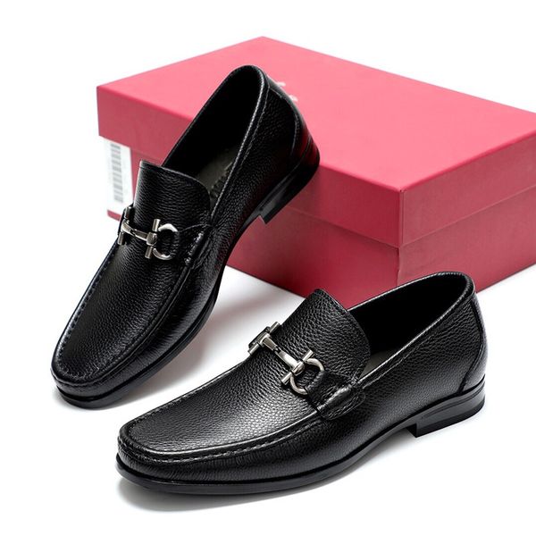 Tasarım Elbise Ayakkabı moda Erkekler Siyah Hakiki Deri Yuvarlak kafa Tasarımcı Erkek İş Oxfords baylar seyahat yürüyüş rahat konfor