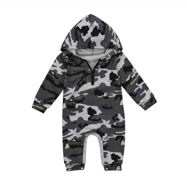 Artırıcılar 024m Yenidoğan Çocuk Bebek Erkekler Moda Fermuarı Romper Camo Baskı Tulum Oyunları Sonbahar Kış Kapşonlu Giyim Kıyafet J220922
