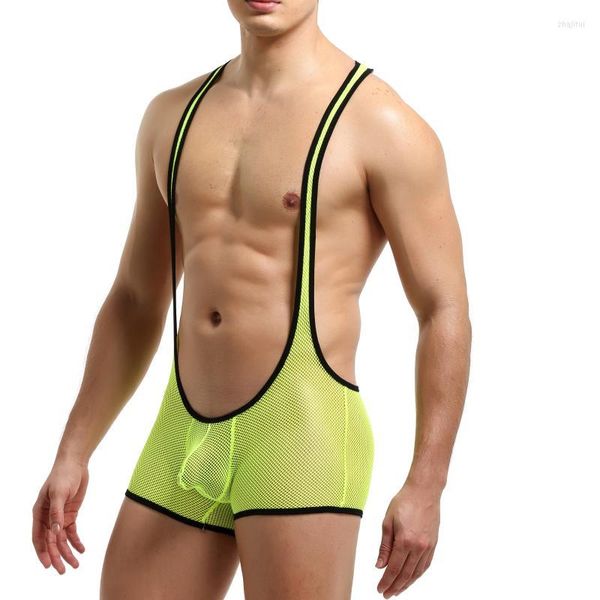 Männerkörperformer Männer Herren Unterwäsche sexy Spitzenhosen Mesh BodySuit Jockstrap Wrestling Singulett Lotard -Jumpsuits Hosenträger Teddies