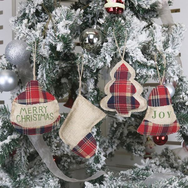 Ciondolo albero di Natale Pendenti in lino appesi Ornamenti natalizi Regali per bambini Designer Decorazioni per feste di Natale 4 stili RRE14450