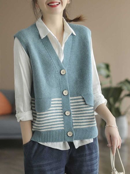 Camisolas femininas Mulheres de malha Cardigan Vest casual vneck singlebreated moda moda simples sem mangas suéter de malha solto chique tops new j220915