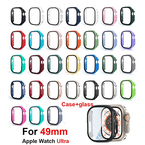 Capa para Apple Watch S8 Ultra 49mm com HD Protetor de Tela de Vidro Temperado Rígido Pára-choque para PC Capas protetoras iwatch Series 8 7 41 45mm Full Covers