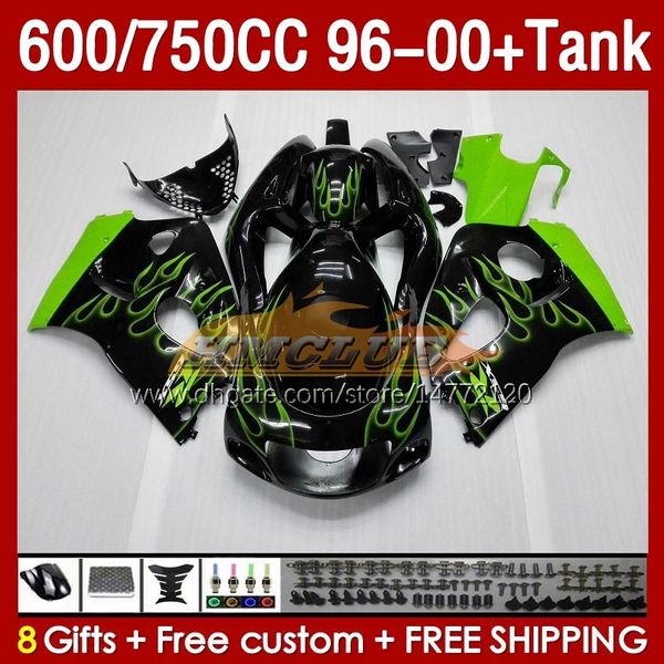 Tanque de carenagens para Suzuki Srad GSXR 600 750 CC GSXR600 96 97 98 99 00 BODIONO 156NO.45 GSXR750 600CC GSXR-600 1996 1997 1998 1999 2000 GSX-R750 750CC 96-00 FLAMES VERDE