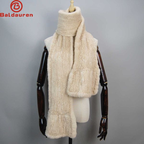 Schals Neue Winter Frauen Hand Gestrickte 100% Echte Nerz Pelz Schal SHL Natürliche Warme Muffler Dame Qualität Echt Y2209