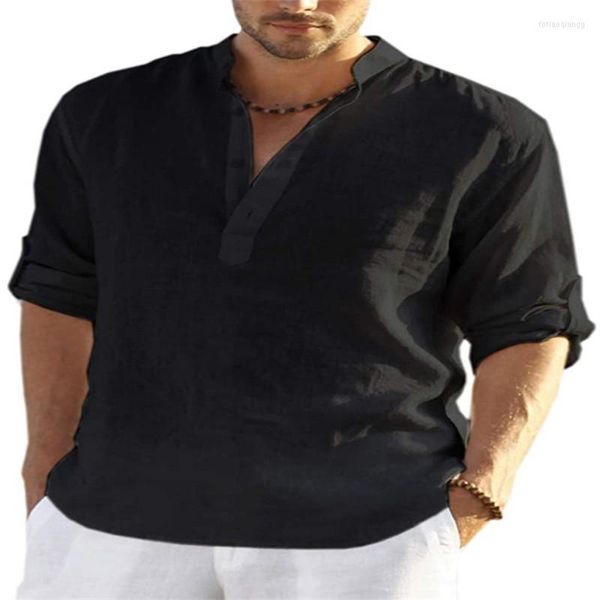 Camicie casual da uomo SENBAO Camicetta da uomo Camicia in lino e cotone Top larghi T-shirt a maniche lunghe Primavera Autunno Bello