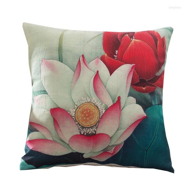 Yastık örtü pamuk keten Çin lotus baskılı ev dekoratif yastık yastık kılıfı housse de coussin