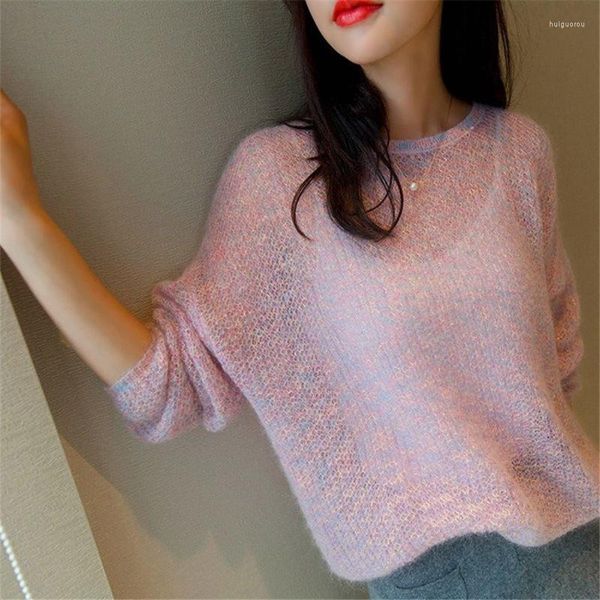 Женские свитера женская осенняя мода повседневная ленивая простые милые джамперы розовый мохер свитер сексуальный пуловер o-glon