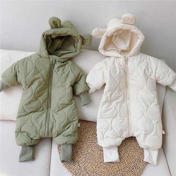 Romances de inverno meninos e meninas quentes acolchoados de urso de urso comprido Rompers de manga comprida filhos bebês com zíper grosso e com capuz de roupas de macacão 024m j220922