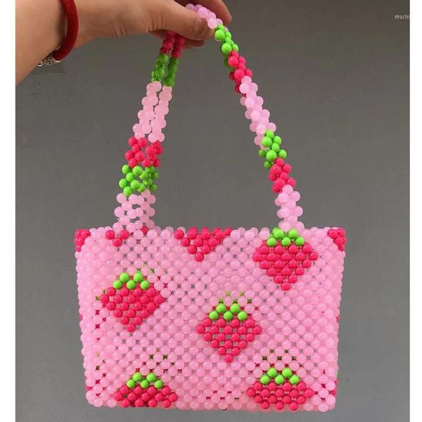 Borse da sera Jelly Beads Borse e borsette Luxury Strawberry Braided Handmade Bead Donna Pochette Pink Clear Bulk