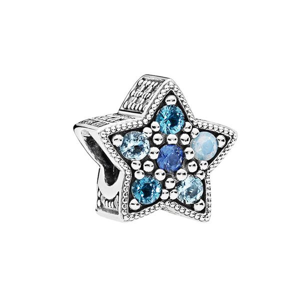 Blue Stone 925 Sterling Silver Star Beads Charm Accessori per gioielli da donna con scatola originale per braccialetti Pandora che fanno set di ciondoli