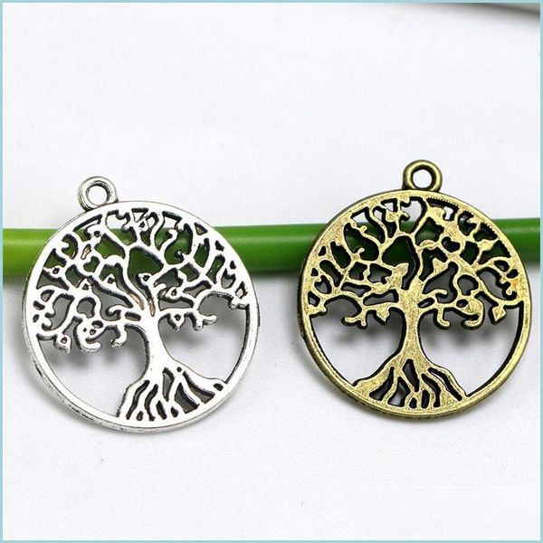 Charms Charm 100pcs/lote 25mm 2 cores Antique Sier Bronze Tree de Vida Plated DIY para Made 216 Q2 Drop Delivery 2021 Jóias FIN DHSE9