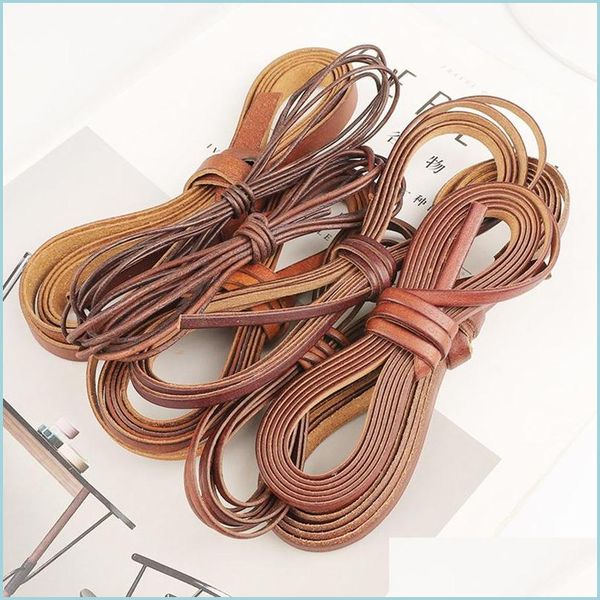 Cord Wire 2M Vintage 100% Genuine Cowe Leather Cord Strip Rotondo/Piatto Corda Corda Bracciale fai da te Collana Intrecciato Craft Jewelry Making Dhiln