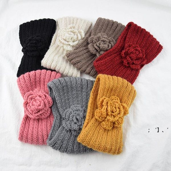 Warme Wollstirnbänder mit Blume Winter gestrickt häkeln Ohrenschützer Turban Haarbänder Headwrap Kopfband wärmer Ohr Haarschmuck GWB15717