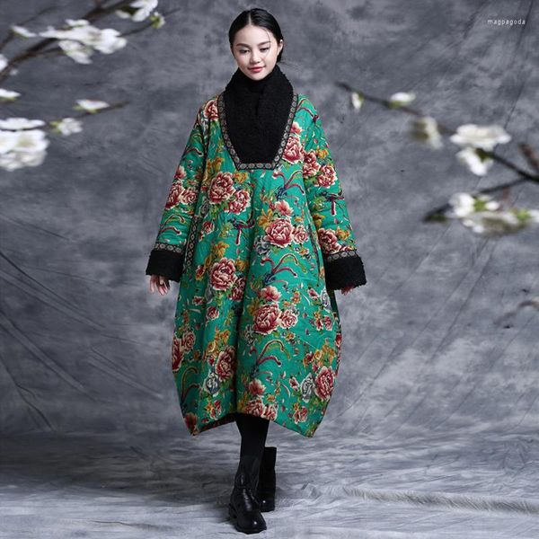 Этническая одежда Осенняя зимняя куртка цветочный китайский комфортный хлопковой тренч