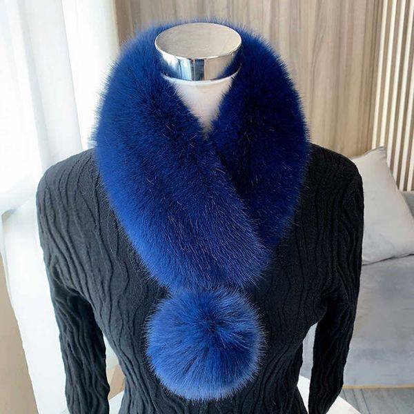 Bufandas Bufanda de felpa de invierno Shl Mujeres Faux Fox Fur Collar Warm Soft Blk Neck Warmer Fluffy Girl Furry con Clip Pom Balls Y2209