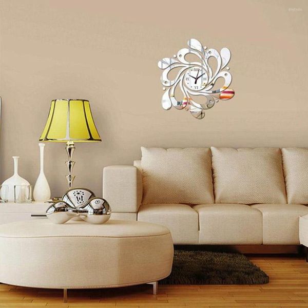 Wanduhren Kunst Aufkleber 3D Spiegel Uhr Aufkleber Set Home Decor PS Poster Blume Paster Küche Wohnzimmer Wohnzimmer