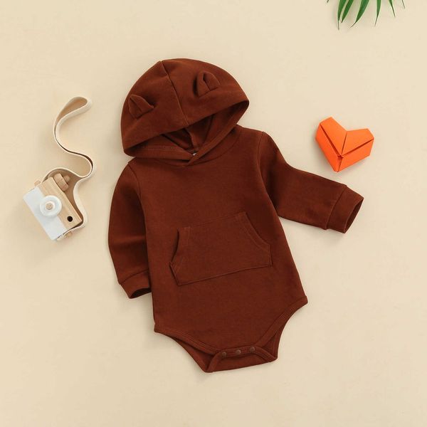 Strampler Neugeborenen Baby Strampler Kinder Jungen Mädchen Einfarbig Zufällig Lange Ärmel Mit Kapuze Strampler Overall Mit Tasche J220922