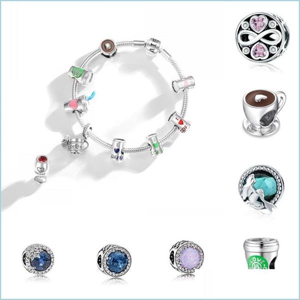 Charms Charms 100 % echtes 925 Sterling Silber Infinity Kaffeetasse Perlen passen Original M Armbänder DIY Schmuckherstellung für Frauen Drop Delive Dhwwc