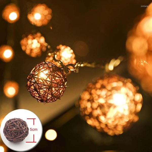 Dizeler Yimia 5m 20 Sepak Takraw Rattan Balls LED String Peri Işıkları Kahverengi Kahve Açık Noel Düğün Partisi Dekorasyon