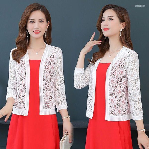 Jackets femininos Autumn Summer Sun Protection Clothing 5xl Women Lace Cardigan Cardigans Shawl Coat Ladies Outerwear E114